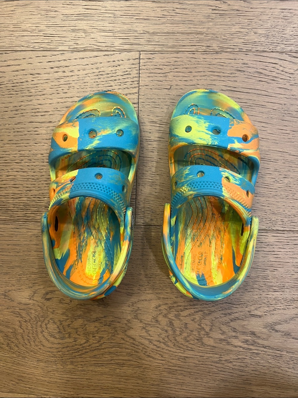 Toddle Tie Dye Croc Sandals - Blue, Yellow & Orange